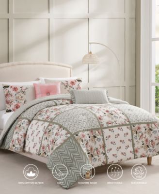 Hazy Blossom 100% Cotton Sateen 5 Piece King Size Reversible Comforter Set