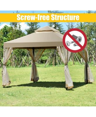 Outdoor 2-Tier 10'x10' Gazebo Canopy Shelter Awning Tent Patio Garden Screw-free structure