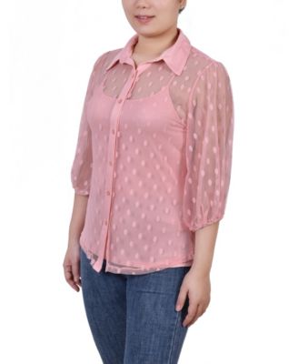 Petite Elbow Sleeve Clip Dot Top