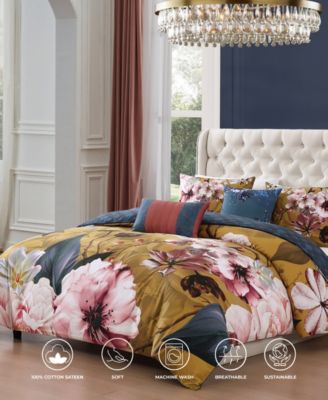 Golden Bounty Bedding 220 Thread Count 100% Cotton Sateen 5 Piece Queen Size Reversible Comforter Set
