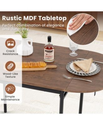 3 Pcs Foldable Dining Table Set w/ 2 Chairs Industrial Oval Corner Dining Set