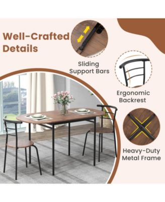 3 Pcs Foldable Dining Table Set w/ 2 Chairs Industrial Oval Corner Dining Set