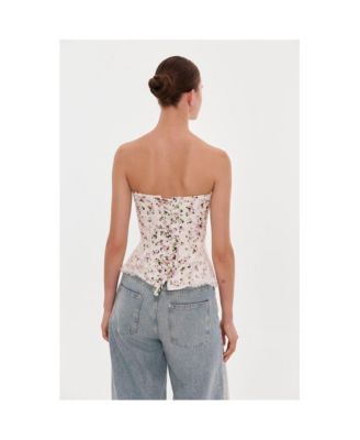 Womens Romantic apple blossom corset with rosebud appliques