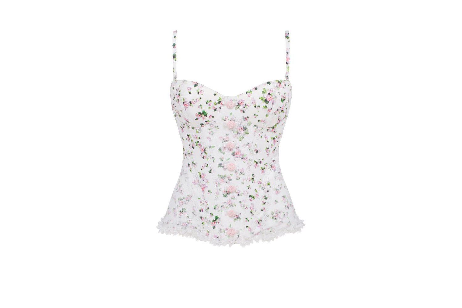Womens Romantic apple blossom corset with rosebud appliques