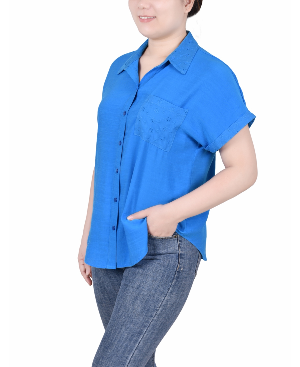 Ny Collection Petite Short Extended Sleeve Top In Brown