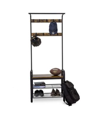 Modern Industrial Hall Tree with Coat Rack and Shoe Storage Bench for Entryway