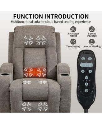 Power Lift Recliner Chair with Heat & Massage, USB Port & Cup Holders, Grey Electric Massage Chair for Seniors-Maison Boucle