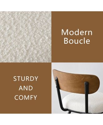 5 Pc. MDF Top Boucle Upholstered Pedestal Base Modern Round Table Dining Room Set