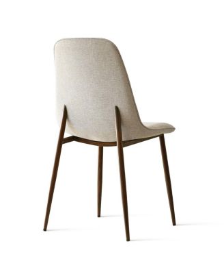 5 Piece Set 39.4 Inch Round Glass Table Upholstered Fabric Chairs Walnut Metal Legs Modern Dining Room Set