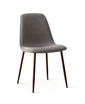 5 Piece Set 39.4 Inch Round Glass Table Upholstered Fabric Chairs Walnut Metal Legs Modern Dining Room Set