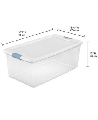 106 Qt Clear Plastic Stackable Storage Bin w/ White Latch Lid, 12 Pack