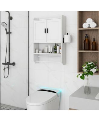 Wall-Mounted Bathroom Cabinet with Towel Bar and Open Storage Shelf