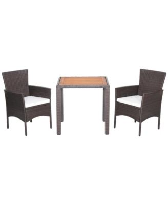 Set of 3 Wicker Dining Set Acacia Wood Table Top W/ Cushioned Chairs Patio Garden