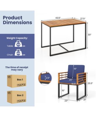 3 Piece Outdoor Dining Set 2 Acacia Wood Armchairs w/ 43.5 Inch Dining Table