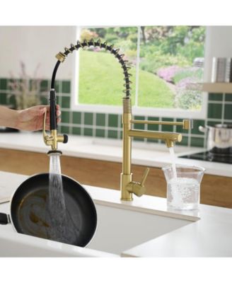 Spring Single-Handle Pull Down Sprayer Kitchen Faucet, Commercial High Goosenck Kitchen Sink Faucet in Brushed Nickel