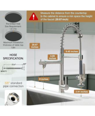 Spring Single-Handle Pull Down Sprayer Kitchen Faucet, Commercial High Goosenck Kitchen Sink Faucet in Brushed Nickel