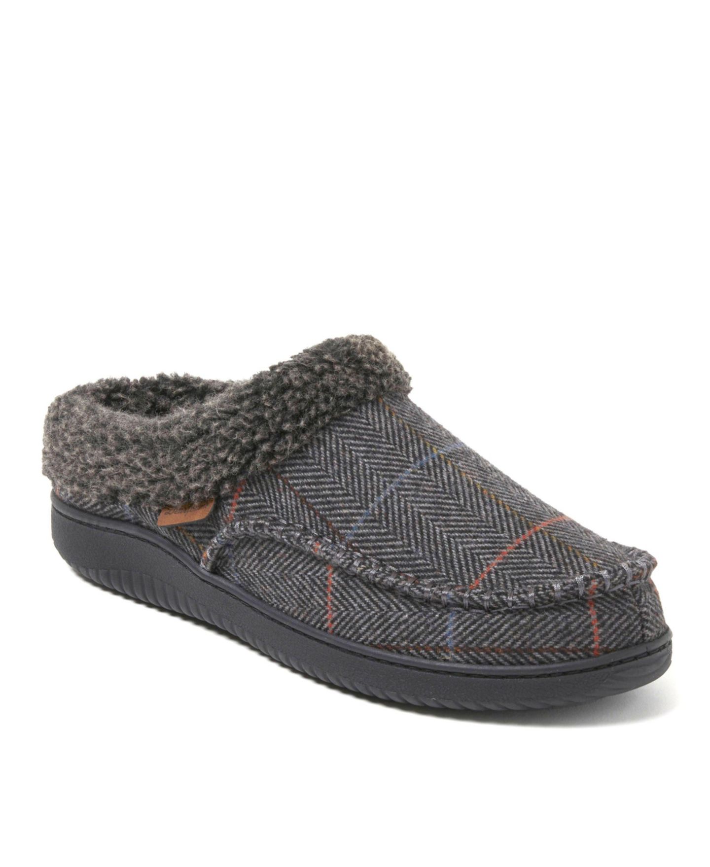 Мужские сабо Dearfoams Marshall Microsuede Moccasin Toe Clog House Shoe Slipper, цвет: Серый клетчатый — фото 1