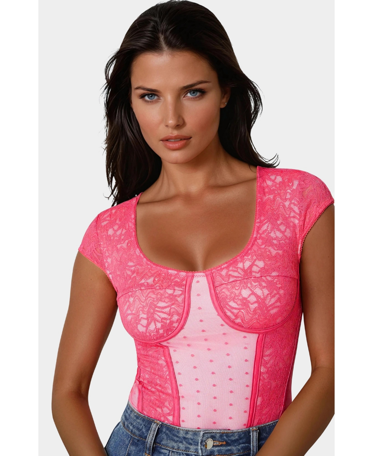 Bebe Women's Swiss Dot Lace Bodysuit