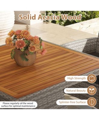 5 PCS PE Wicker Patio Dining Set w/ Cushions & 1.97'' Umbrella Hole Outdoor