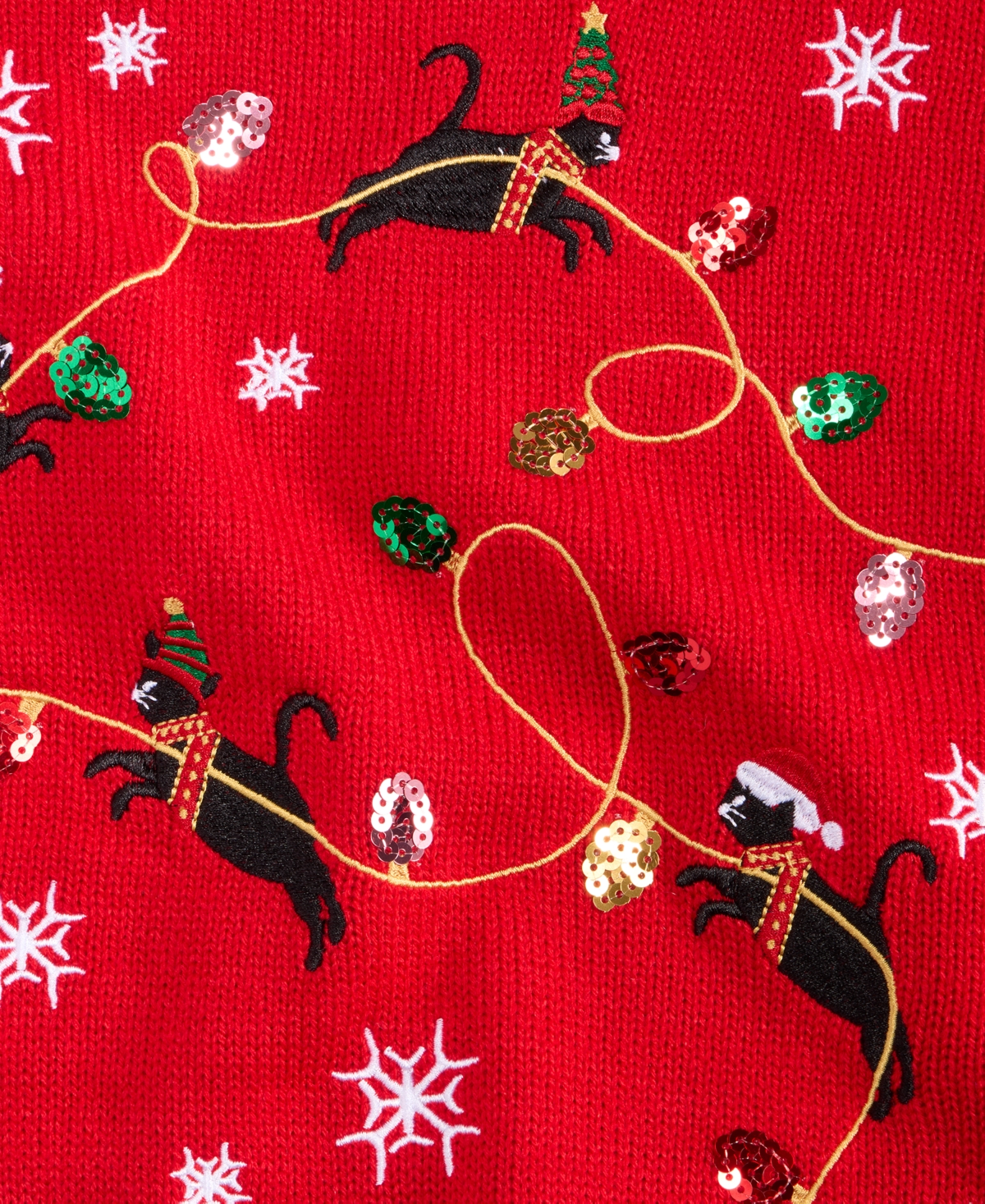 Holiday Lane Women's Kitten Sleigh Crewneck Sweater, Created For Macy's In Red