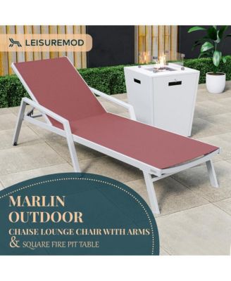 White Aluminum Outdoor Patio Chaise Lounge Chair With Arms