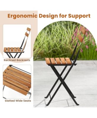 5 PCS Patio Acacia Wood Dining Set w/ 4 Folding Chairs Slatted Seat & Tabletop