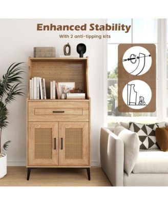 Coffee Bar Cabinet w/Pegboard Storage Drawer & Adjustable Shelf Buffet Sideboard