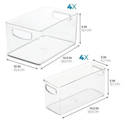 Plastic Stackable Pantry Bins with Handles, 8 Pack, Clear, Made in USA