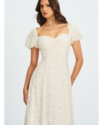 Women Pandora White Bubble Sleeve Backless Maxi Dress