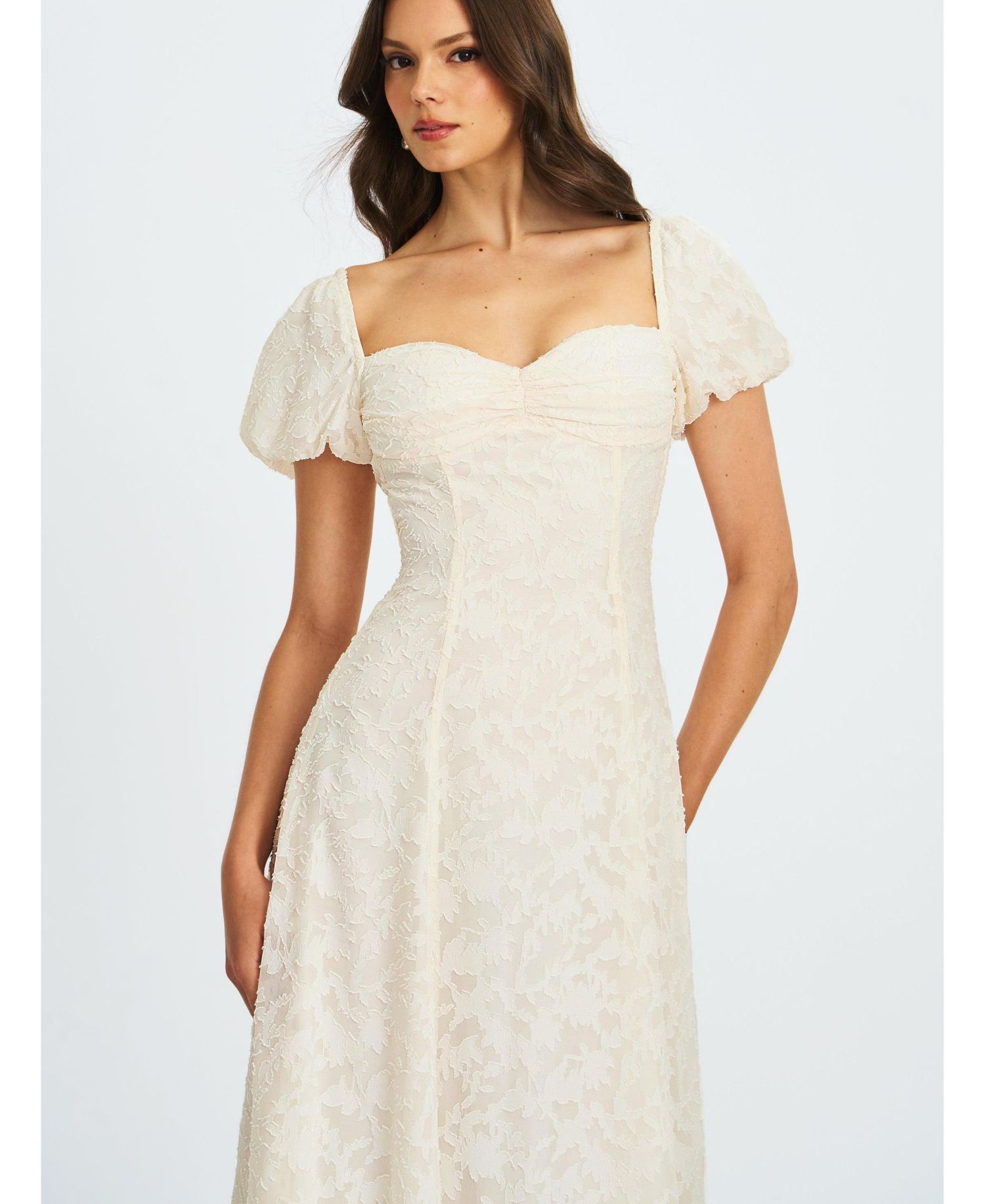 Women Pandora White Bubble Sleeve Backless Maxi Dress