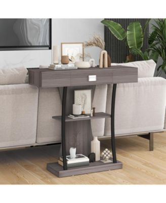 Console Table with Drawer and 2-Tier Shelves for Entryway Living Room