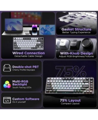 B75 Mechanical Keyboard,75% Layout with Knob,Hot Swappable RGB Backlit Gasket Mounted,Creamy Typing,Double-Shot PBT Keycaps,Cherry Profile,for Win/Mac