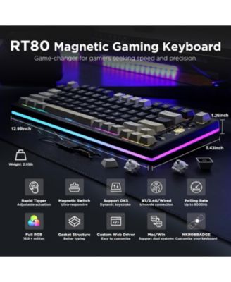 RT80 Rapid Trigger Hall Effect Magnetic Gaming Keyboard, 8K Polling Rate,75% Layout,BT/2.4GHz/Wired,RGB Backlit,Hot Swap,Adjustable Actuation Wireless