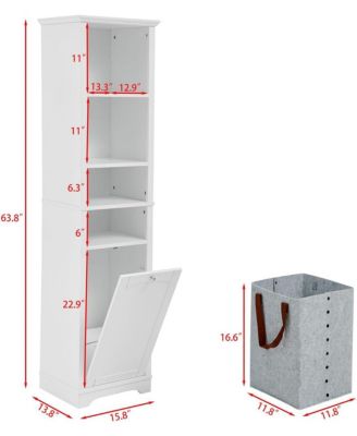 64 Inch Tall Storage Cabinet with Laundry Hamper, 4 Adjustable Shelves & Hidden Space for Bathroom, Home - White