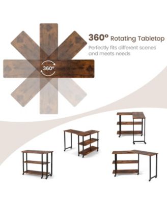 Patented 360 Free Rotating Sofa Side Table with Storage Shelves and Casters