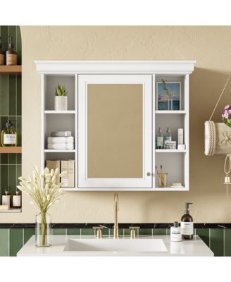 35&amp;quot; x 28&amp;quot; Wall Mounted Medicine Cabinet with Mirror Door and 6 Open Shelves, Modern Bathroom Cabinet