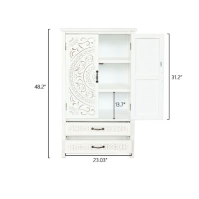 27" Accent Tall White Storage Cabinet with Two Doors and Two Drawers