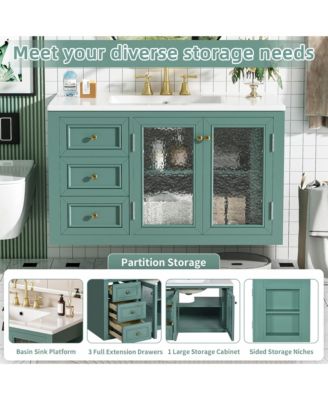 36" Wall Mounted Bathroom Vanity with Ceramic Sink and 3 Drawers, Solid Wood Frame