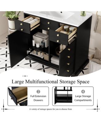 30" Freestanding Vanity with Ceramic Sink, Soft-Close Doors and Storage Drawers