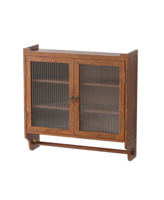 CASAINC 24.8" Vintage Wall-Mounted Bathroom Cabinet with Glass Double Doors, 3 Tiers and Towel Rack