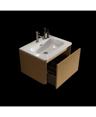 Etna 24" Floating Vanity With Ceramic Sink and Striped Oak Finish, Pre-Assembled