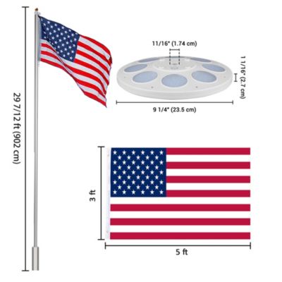 Bravery 30Ft High Wind Flagpoles 13Gauge Heavy Duty Flag Pole Kit with Solar Light