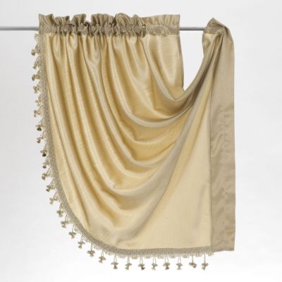 Ultra Lux Faux Silk Regency Crinkle Rod Pocket Semi Sheer Crystal Beaded Window Valance - 57 in. W x 37 in. L, White