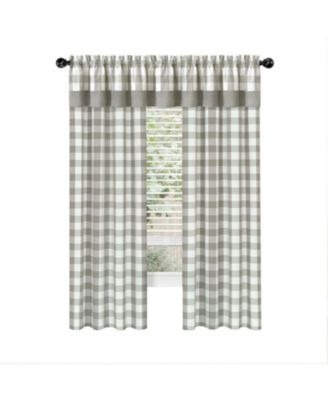 Modern Country Farmhouse 3 Piece Buffalo Check Plaid Window Curtains & Valance Set - 63 in - Gray