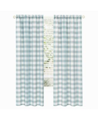 Modern Country Farmhouse 3 Piece Buffalo Check Plaid Window Curtains & Valance Set - 63 in - Baby Blue