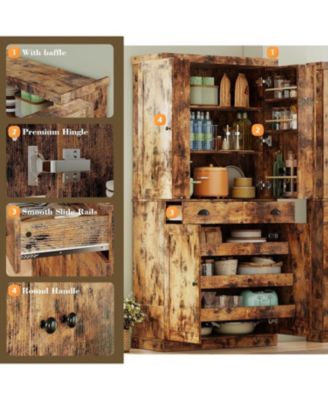 Kitchen Pantry Cabinet 72" Height, with Drawer, Rack, Vintage Brown