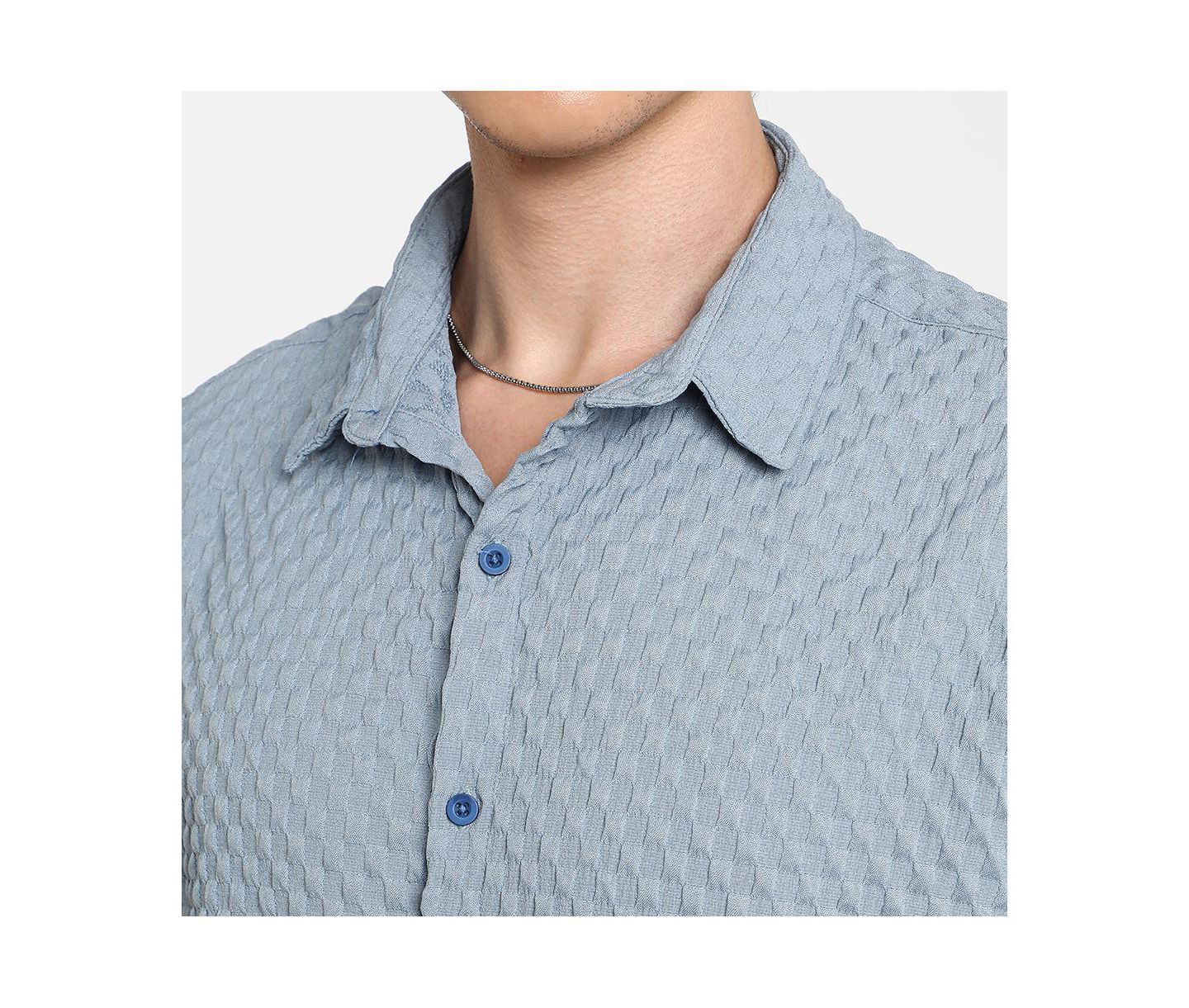 Мужская рубашка Cahoot Campus Sutra Cornflower Blue Cubic-Textured Oversized, цвет: Синий — фото 6