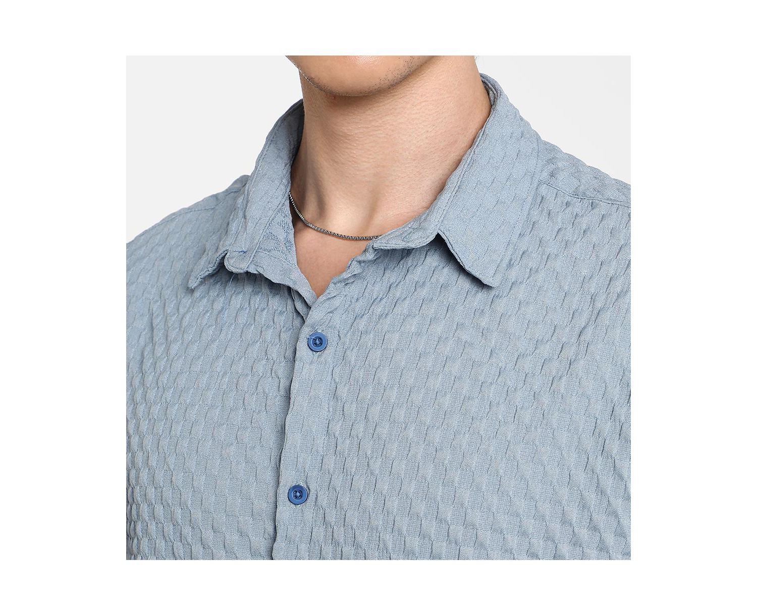 Men's Cornflower Blue Cubic-Textured Oversized Shirt