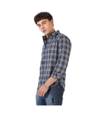 Men's Blue Checkered Regular Fit Casual Shirt