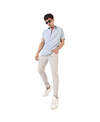 Men's Light Blue Textured Regular Fit Casual Shirt